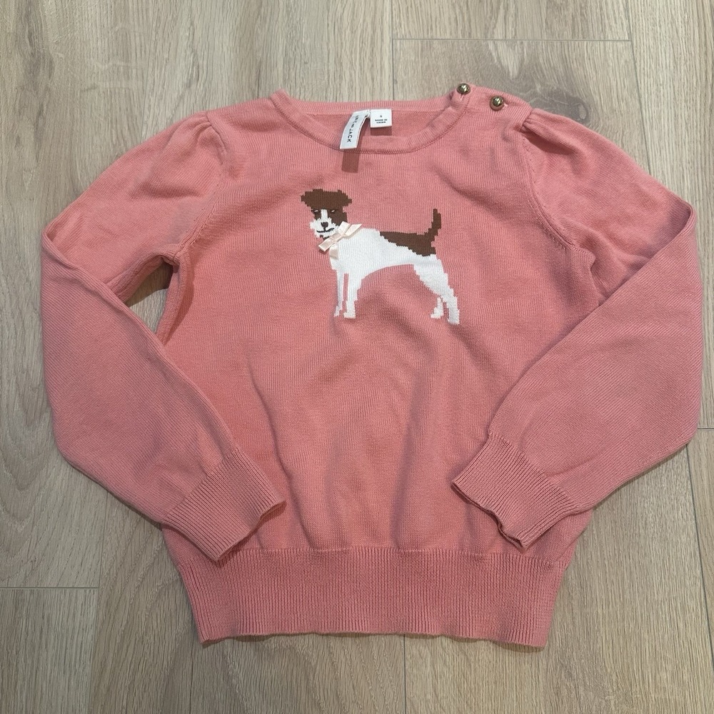 Janie And Jack Girls Sweater Dog Print With Bow Detail. Girls Sz 5 100% Cotton